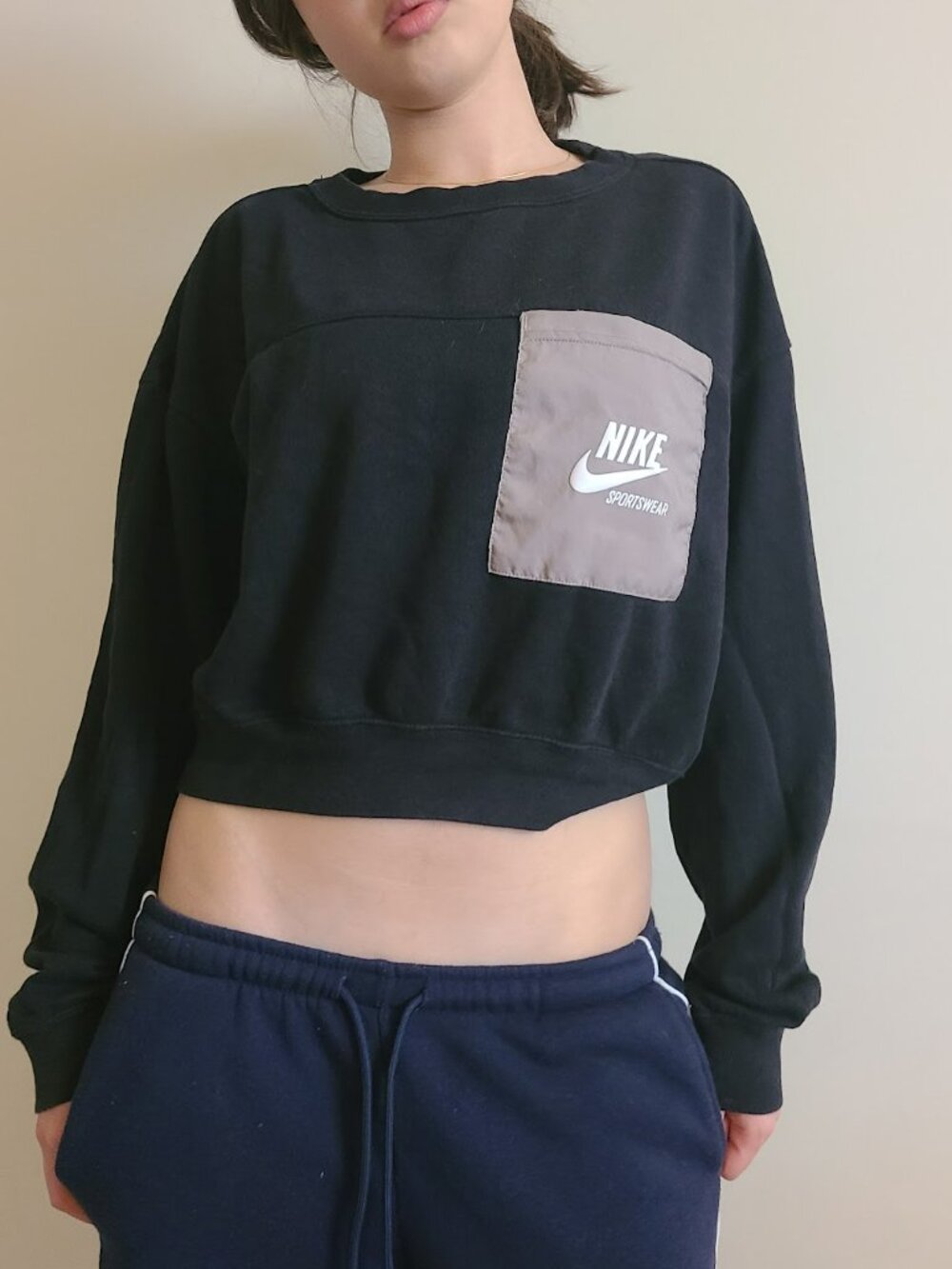 Nike Sportswear Heritage Cropped Fleece Crew Sweatshirt Black Size S